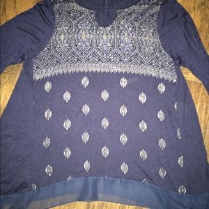 Blue silver accent bling blouse